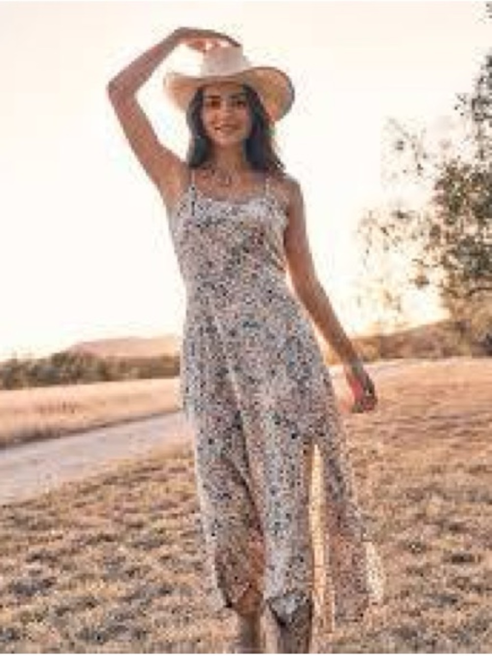 Wrangler Cream Floral Spaghetti-Strap dress